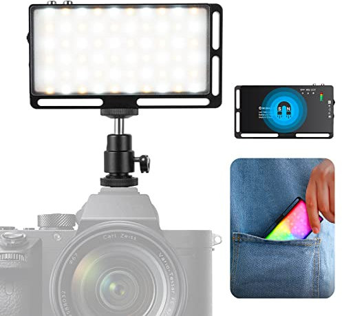 Moman Portable RGB Video Light Panel Continuous Output Lighting Mini On-Camera LED Dimmable 3000~6500K for Photography DSLR Camcorders