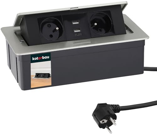 KOTARBAU® 2-fache Versenkbare Steckdosenleiste mit USB-Anschluss Silber Aluminium