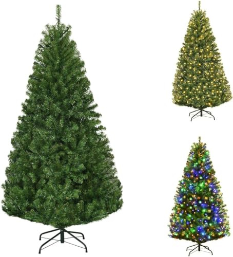 GYMAX 150 cm Weihnachtsbaum Künstlicher mit Beleuchtung, 11 modi Lichterkette, Tannenbaum Künstlich Grün mit 150 LED Beleuchtung & 600 Spitzen, Christmas Tree Faltbarem Ständer