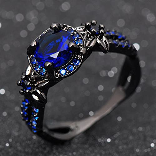 Ring Ringe Damen Bijouterie Herren Luxus Weiblicher Grüner Runder Stein Ring Charme Schwarz Gold Eheringe Für Frauen Versprechen Liebe Blume Verlobungsring 11 Blau