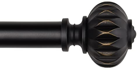 SZXIMU Extendable Curtain Rods 91-182cm with Petal Finials, Black | Telescopic design, adjustable wall brackets, rust-proof metal, easy assembly, fits eyelet & pencil pleat curtains