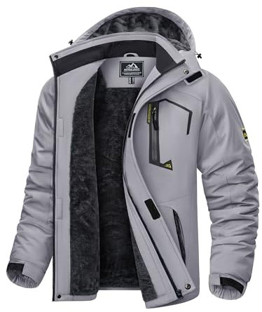 KEFITEVD Herren Winterjacke Gefüttert Wasserdicht Outdoorjacke Thermo Jacke Allwetterjacke Männer Winter Jacke Warme Regenjacke Windbreaker Hellgrau M