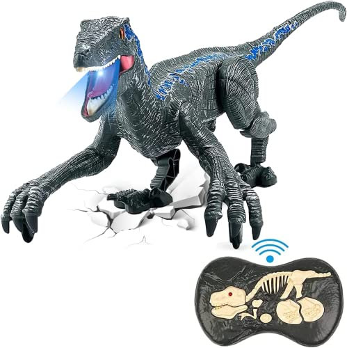 SNADER Dinosaurier Ferngesteuert Leuchtend, Dinosaurier Spielzeug 2.4G RC Elektrospielzeug, Dino Spielzeug mit Gehen und Brüllen T-Rex Kopfschüttelfunktionen Für Jungen Mädchen
