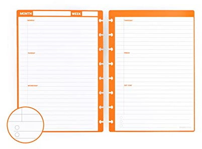 Modubooq - 32 orangene, wöchentliche, wiederverwendbare, gebundene Duratech3-Seiten - A5