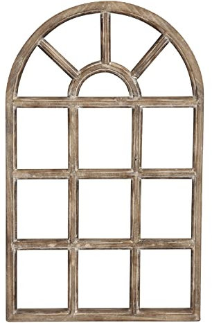 ETC Nostalgie Holz Deko Fenster braun gewischt halbrund 36 x 2 x 58 cm - Wanddekoration für Haus und Garten - Vintage - Shabby Chic
