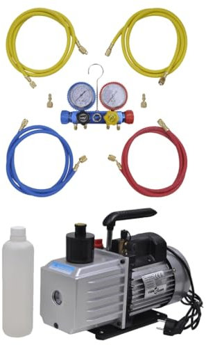 vidaXL Pompe à Vide 100 L/Min avec Manomètre à 4 Voies en Kit d'Outils Electrique Système de Climatisation Réfrigération Machine d'impression