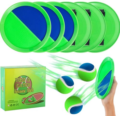 Bufeeaye Beach Toys - Toss and Catch Ball Set, Outside Games, Pool Toys for Kids and Adults with 6 Paddles and 3 Balls for 3 4 5 6 7 8 Year Old Boys and Girls Birthday Easter Gift