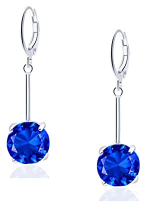 VONSSY Edelstein Tropfen Ohrringe | Stilvolle 18 Karat Platin/Vergoldete Leverback Kristall Hängende Ohrhänger | Silber Schmuck Geschenk für Mutter Tochter Ehefrau (Saphir blau)