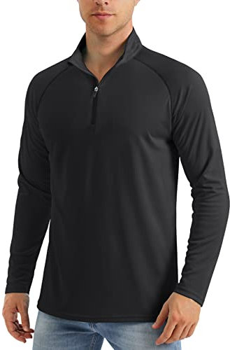 MAGCOMSEN Arbeitspullover Herren Fahrradbekleidung Zipper UV Schwimmshirt Herren Langarmshirt Sonnenschutz, Schwarz, XXL