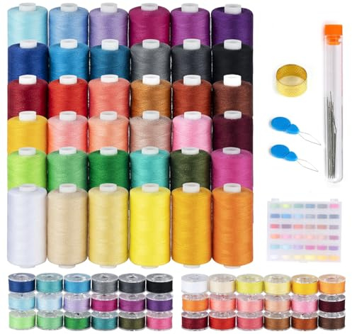 ilauke 72 Stück Nähgarn, 700 Yards 36 Farben vorgewickelte Spulen und Fadenspulen pro Polyester-Nähgarnspulen, Maschinenfaden zum Nähen, Brother, Singer, Janome-Maschine mit Nähzubehör