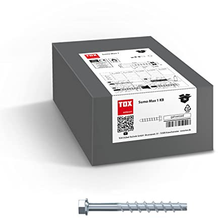 TOX Schraubanker Sumo Max 1 KB 10x80 mm, Sechskantkopf, Stahl verzinkt, für verschiedene Einbautiefen, bauaufsichtlich zugelassen für schwere Lasten, 50 Stück, 041101281