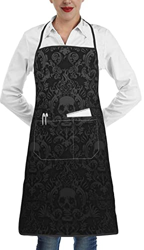 Niedliche Corgi-Gesäßschürze, Unisex, Kochschürze mit Taschen, für Zuhause, Küche, Restaurant, Grill, Backen, Gothic Tapete Totenkopf, One size