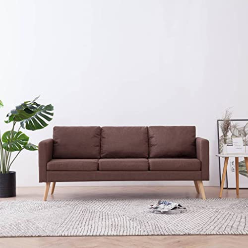 KOIECETA Sofa 3-Sitzer mit Rückenkissen Sitzkissen Zweisitzer Polstersofa Loungesofa Lounge Stoffsofa Sitzmöbel Wohnzimmer Stoff Holzrahmen Braun