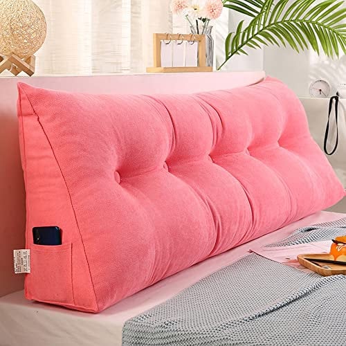 RAKTOV, Cuscino triangolare per testiera con fodera rimovibile, cuscino da lettura triangolare di lusso, in tinta unita, per letto, divano, camera da letto, 150 x 50 x 20 cm, rosa