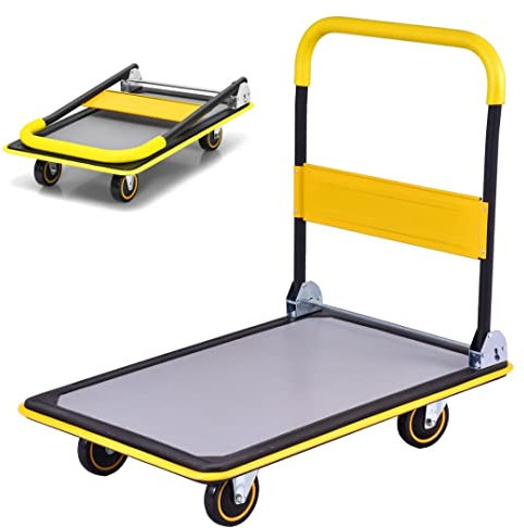 COSTWAY 150kg/300kg Folding Platform Trolley, Heavy Duty Hand Sack Truck with Handle & Bumper Strips, Rolling Flatbed Cart Dolly for Easy Transportation and Heavy Lifting (91x61x89cm, 300kg Capacity)