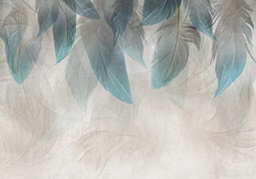 decomonkey Premium Fototapete Feder Abstrakt 350x256 cm Tapete Fototapeten Vlies Tapeten Vliestapete Wandtapete moderne Wand Wandbild Schlafzimmer Wohnzimmer Deko Modern Stein Beton grau beige türkis