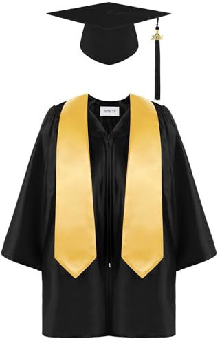 Graduation Cap and Gown Set for Kids,Unisex Boys Girls Primary School with Matching Hat & Tassel Kindergarten Primary School Boys Girls Dress Up Props 4 Set Age 212 Kid Long You (Black, 3-4 Years)