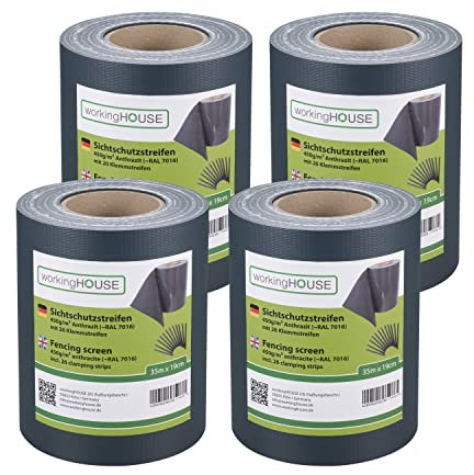 Workinghouse 4 x 35 m PVC Sichtschutzstreifen für Doppelstabmatten 450g/m² (Zaunsichtschutz) - inkl. 26 Clips/Klemmstreifen (Anthrazit)