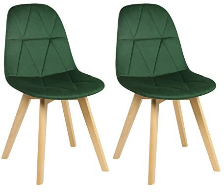 Lestarain 2er Set Esszimmerstühle mit Rückenlehne, Küchenstuhl, Polsterstuhl, Wohnzimmerstuhl, Sessel, Scandinavian Vintage, mit Samtbezug Massivholzbeinen, Dunkelgrün, LCNI115003-2