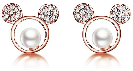 FarryDream 925 Sterling Silber CZ Süße Ohrringe Tiere für Damen - Mäuse Ohrstecker (C-Roségold)