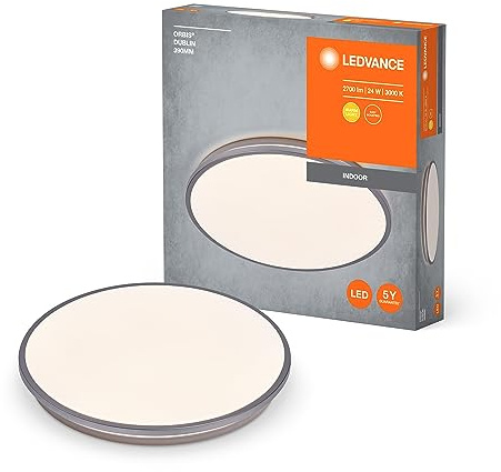 LEDVANCE ORBIS DUBLIN LED-Deckenleuchte 390mm, silber, 24W, 2700lm, warmweiße Lichtfarbe, sehr homogene Lichtverteilung, lange Lebensdauer, fest verbautes LED-Modul, rund, IP20 Schutzklasse, 3000K