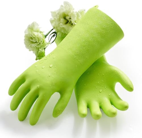 Vgo... Guantes Limpieza Largos con forro Reutilizables, Fragante Inodoro, para Hogar Baño Cocina lavar platos Coche, Resistentes contra el Frío&Calor Agua, 1 par