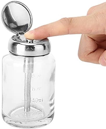 Nail Polish Remover Pump Dispenser, 80ml Push Down Empty Lockable Pump Dispenser Bottle for Nail Polish and Makeup Remover, Press Glass Bottle, Nail Art Gel Cleaner Container