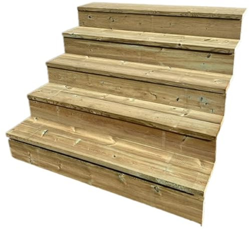 Scala esterna BERLIN, 5 gradini, Altezza 88cm, Larghezza 120cm, con alzate, Scala in kit in Legno Autoclave- Vinuovo