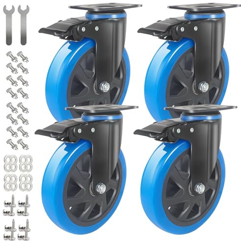 IQWTU Roulettes robustes de 150 mm avec freins, double roulement en polyuréthane, roulettes pivotantes en caoutchouc, 4 roulettes industrielles, capacité 900 kg