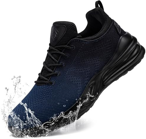 LARNMERN Wasserdicht Schuhe Laufschuhe Herren Sportschuhe Kochschuhe rutschfeste Turnschuhe Fashion Outdoor Casual Schuhe Fitness(Schwarz Blau,42)