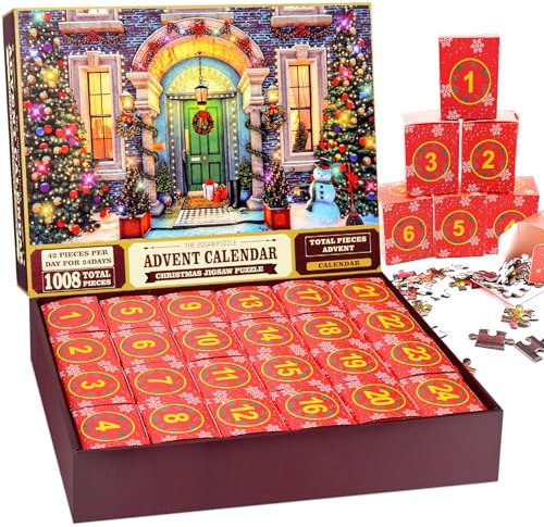Advent Calendar 2024 Jigsaw Puzzle - 1008 Pieces | 24 Days Countdown | Gift for Adults & Kids, Countdown to Christmas Home Decoration Gifts for Mum Dad Teenage Girls Boys