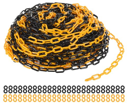 PATIKIL 60m Absperrkette Kunststoff mit 50 Kettenglieder Warnkette Plastikkette Sicherheitskette Plastik Dekorationskette von Flächen stabil für Absperrung, Gelb Schwarz