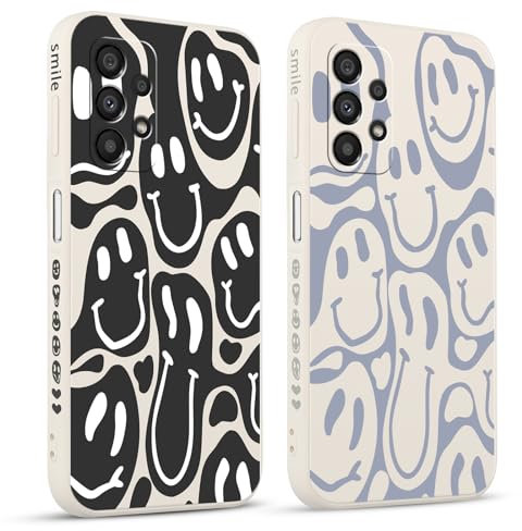 Pnakqil 2 stück Handyhülle für Samsung Galaxy A33 5G 6.4,Hülle Lustiges Verdrehtes Lächeln Face Design Grimace Bemaltes Muster süß Aesthetic Mädchen Silikon Schutzhülle Tasche Schön Kameraschutz Case