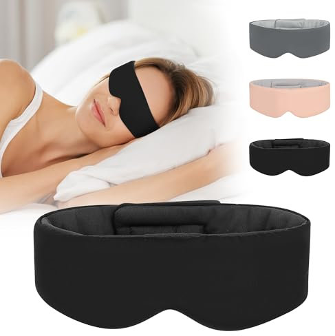 Guittly Verstellbare Schlafmaske Frauen Herren SeitenschläFer Seide, Atmungsaktiv Augenmaske 2in1 KüHlend & WäRmend Stoff, Augenabdeckung zum Schlafen für Nickerchen Pause über Nacht (Schwarz)