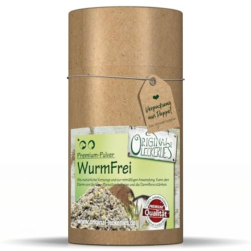 ORIGINAL LECKERLIES® WurmFrei – PULVER für Hund & Katze I natürliche Darmreinigung und Wurmkur (vor, während & nach Wurmbefall) I Unterstützung der Darmflora und Aufbau gesunder Darmbakterien. (100 g)