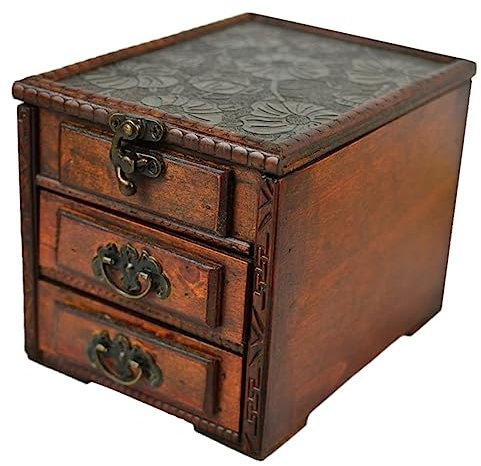 TOPBATHY Retro Schmuck Aufbewahrungsbox - Schmuckschatulle Holzkommode Mit Spiegel Organizer Für Ohrringe