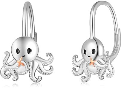 Mongas Octopus Ohrringe S925 Sterling Silber Oktopus-Ohrringe mit Hebelverschluss Ozean Schmuck Geschenke für Frauen Mädchen
