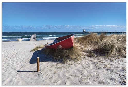 ARTland Wanddeko Wandbild Alu Verbundplatte für Innen & Outdoor Bild Idyll Meer Strand Gräser Boot Küste Ostsee Zingst Fischland-Darß U4ZU