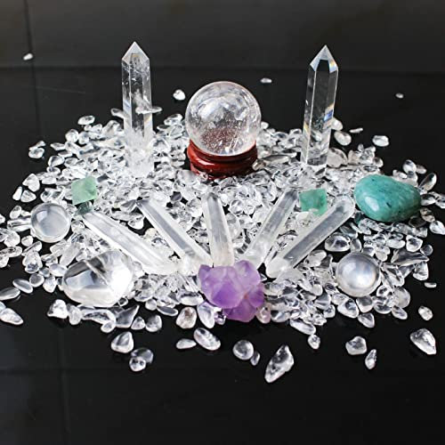 HLELU Un Sacco di Quarzo di Roccia Naturale, Cristallo Bianco, Cristallo Trasparente, Sfera di obelisco, Ghiaia, Pietra burattata, Campioni di LIUZIIHAYIN