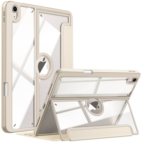 Fintie Hülle für iPad Air 11 Zoll M4/M3/M2 (2026/2025/2024, iPad Air 5 2022/4 Gen 2020 10,9 Zoll mit Stifthalter - Stoßfeste Schutzhülle mit transparenter Rückseite, Multi-Winkel Ansehen,Starlight