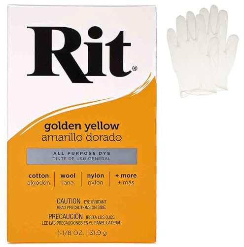 Polvo de tinte concentrado multiusos con guantes de plástico para ropa, decoración y manualidades, amarillo dorado (paquete de 3)