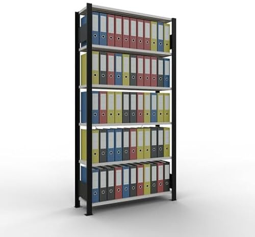 qpool24 Grundregal, Büro-Fachbodenregal Stecksystem MULTIplus85, 2000 x 1000 x 300 mm (HxBxT), 6 Fachböden, Kreuzstrebe, ohne Anschlagleiste