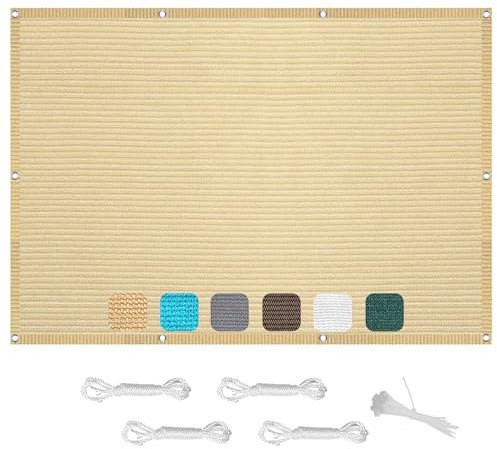Voile D'Ombrage 3.4 x 6 m HDPE Respirant Jardin Parasol Jardin, Pelouse, Patio, Piscine Protection UV 98% avec Corde Perméable, Couleur Crème