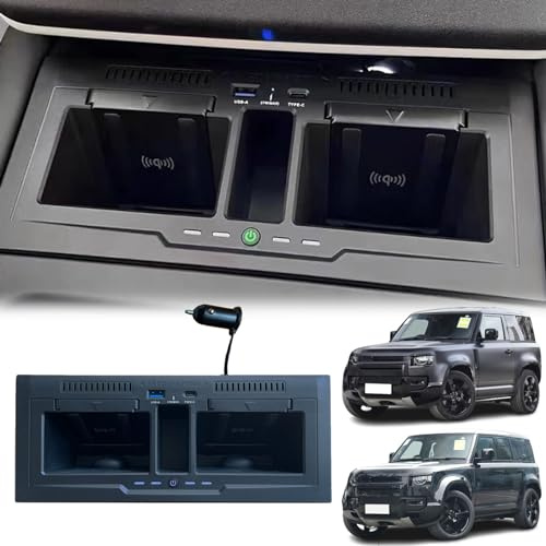 GQQSXZNTD Car Dual Wireless Charger for Land Rover Defender 90/110/130 (2020-2024) Cigarette Lighter Accessories, 15W Dual Wireless & 27W Type-C/USB Fast Charging Tray for i-Phone Sam-sung