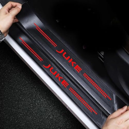 4Pcs Car Threshold Scuff Plate for Nissan Juke F15 F16, Automobile Door Sill Protection Sticker Carbon Fiber Car Kick Plates Decorative Decals Strip (Red)