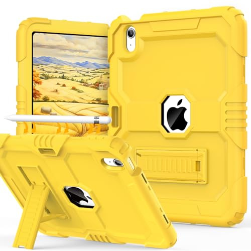 OKP Case for iPad (A16) 11th Generation 11 Inch 2025/ iPad 10th Generation 10.9'' 2022, Heavy Duty Shockproof Rugged i Pad 11/10 th Gen Protective Cover with Pencil Holder/Stand, Yellow