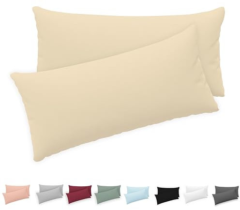 Twinzen® Kissenbezug 40x80 (2er-Set) - 100% Jersey Baumwolle 150 GSM Kissenbezüge - Beige - Für Kissenbezüge 40x80 cm - Kissenhülle - Kissenbezug mit Reißverschluss - Oeko-Tex Zertifiziert