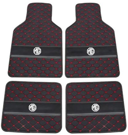 AYBEN 4 Stück Leder Auto FußMatten für MG EHS 2021-2024, Allwetter wasserdichte rutschfeste Teppich Bodenmatten Auto-Innenschutz-Zubehör,Black Red