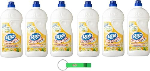 6x Rio Casa Mia - Igiene Sapone e Alcool Multiuso Agrumi di Sicilia - Detergente per Pavimenti e Superfici 1250ml + Portachiavi Beni Culinari in Omaggio