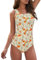 Durio Badeanzug Damen Sport Bauchweg Bademode Badeanzüge für Damen Sexy Einteilige Swimsuit mit Breite Schultergurte Orange Blumen L